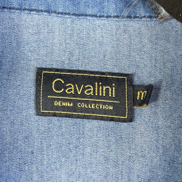 Cavalini Denim Collection Sleeveless Button Down Top Rose Embroidered Stretch M - Picture 2 of 7